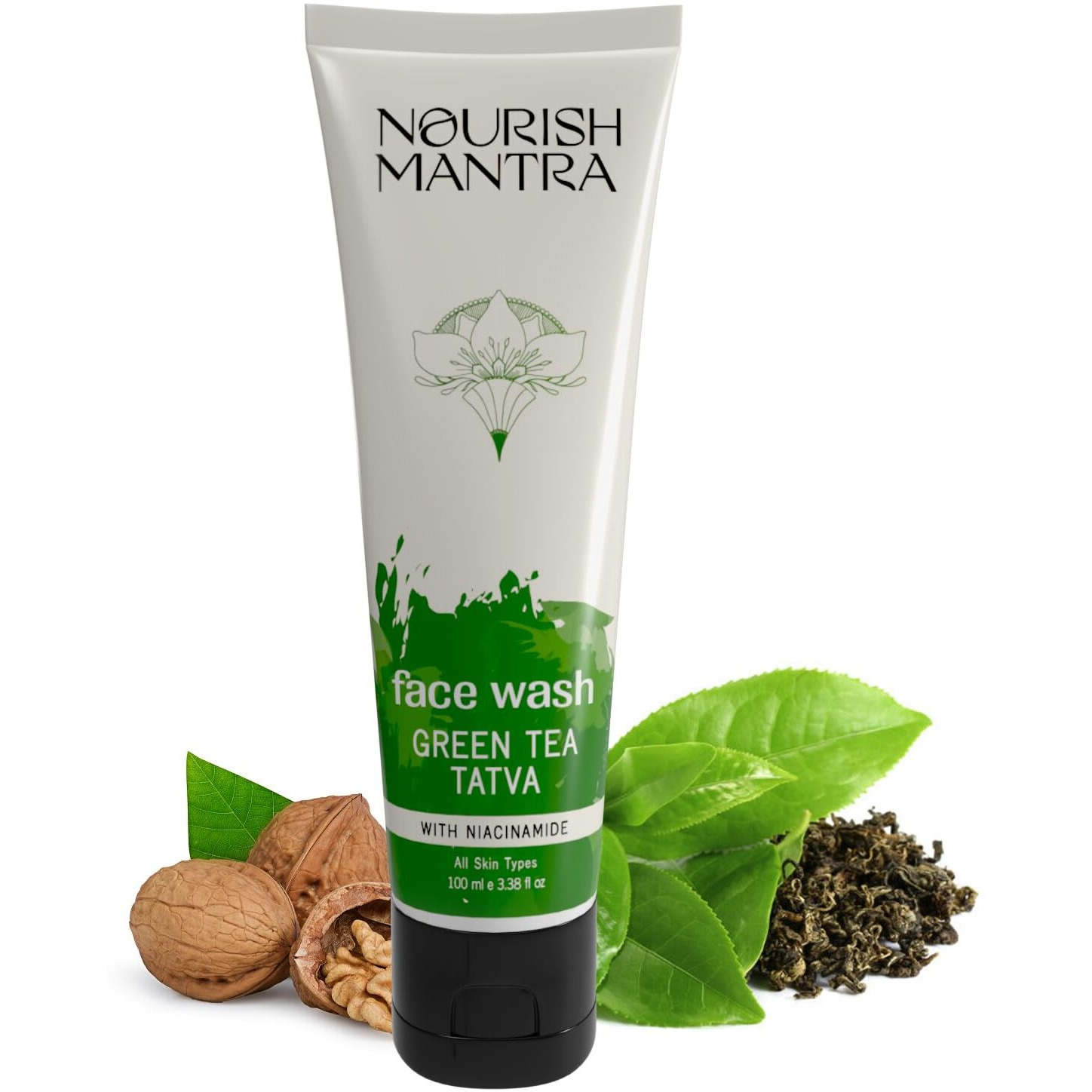 Nourish Mantra Green Tea Tatva Face Wash | With Green Tea, Walnut Powder & Niacinamide| For All Skin Types | 2-in-1 Exfoliator & Face Cleanser | Paraben & SLSSLES Free - 100 ml