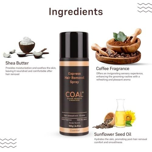 COAL Clean Beauty Express Hair Removal Spray with Coffee Fragrance | DIY Painless Solution To Unwanted Hair In 10 Minutes | Men & Women | All Hair Types | 200ml