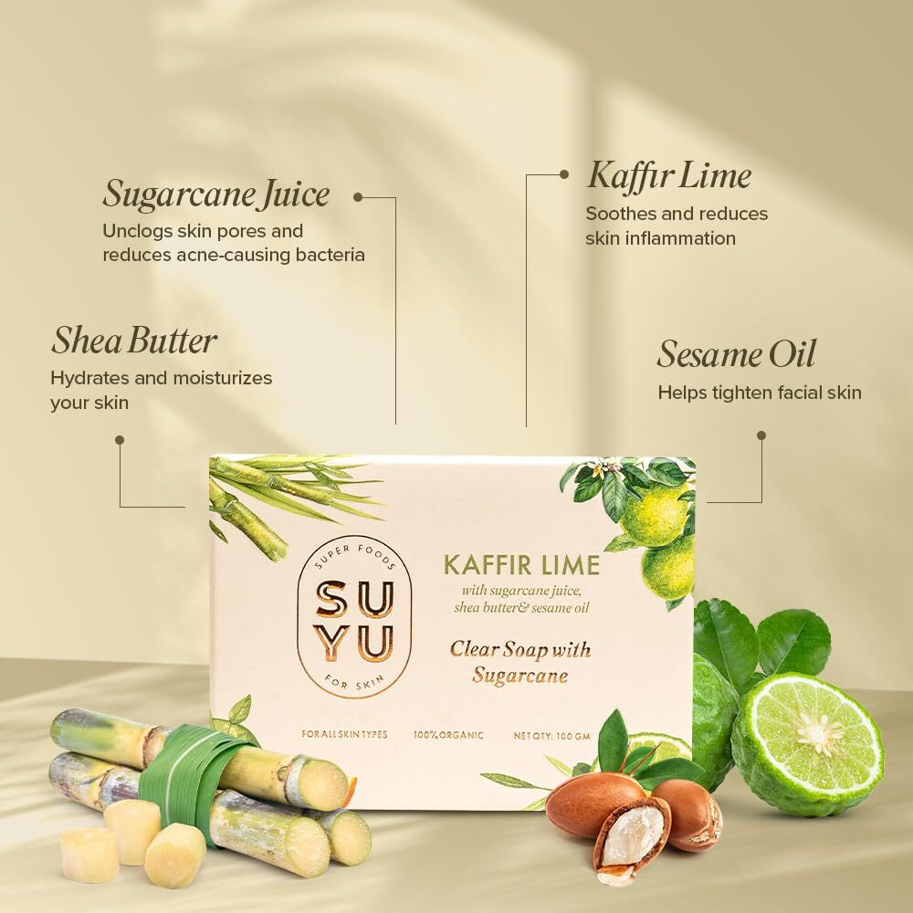 SUYU Kaffir Lime Clear Soaps For Bath | Organic Bath Soap For Women & Men | Antibacterial & Skin Purifying Face,Body Soap | Bathing Soap for Refreshing Cleansing | Suitable for All Skin Type-100gm