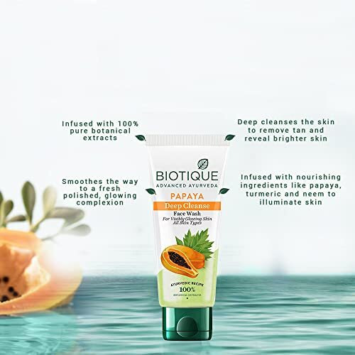 Biotique Papaya Deep Cleanse Face Wash | Gentle Exfoliation | Visibly Glowing Skin | 100% Botanical Extracts| Suitable for All Skin Types | 150ml