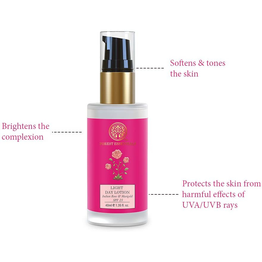 Forest Essentials Light Day Lotion Indian Rose & Marigold With SPF 25 for Dry Skin | Ayurvedic Hydrating Daily Moisturiser