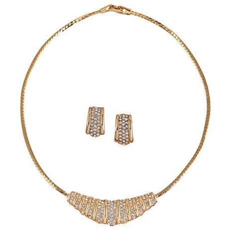 Estele 24 Kt Gold Plated Boomerang Styled Necklace with Matching Earring for Women with Austrian Crystals