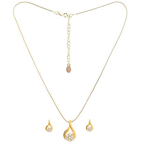 Estele 24 Kt Gold Plated Flower in American Diamond Necklace Set for Women