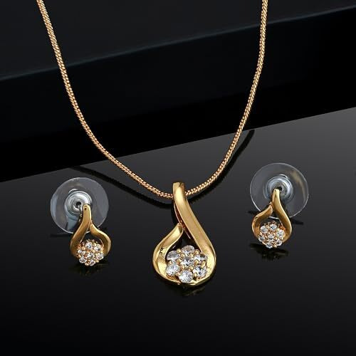 Estele 24 Kt Gold Plated Flower in American Diamond Necklace Set for Women