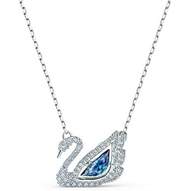 Swarovski Dancing Swan necklace, Blue, Rhodium plated