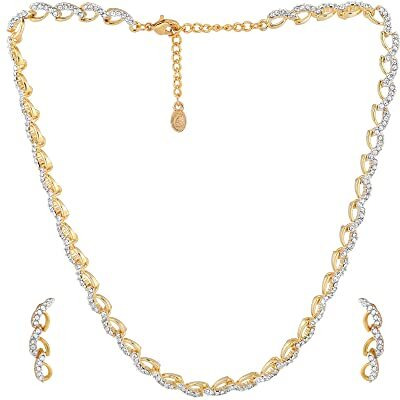 Estele American Diamond Gold Plated Necklace Set/Jewellery Set with Earrings for Women