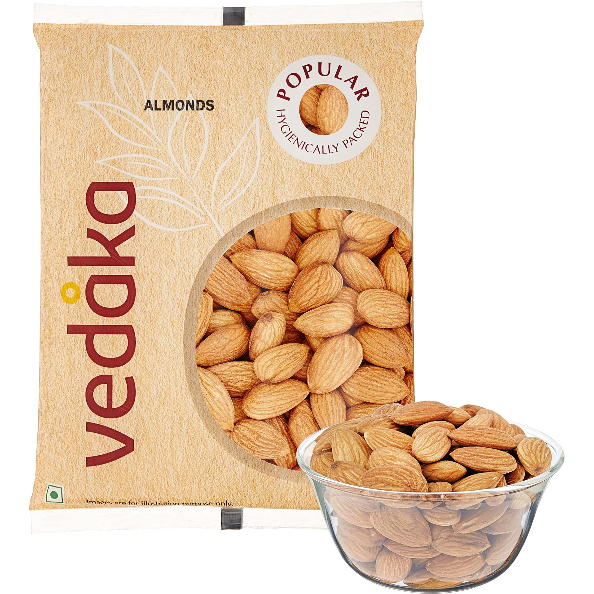 Amazon Brand - Vedaka 100% Natural California Almonds | 200g | Premium Badam | High in Fiber | Hygienically Packed | Grade - Independence