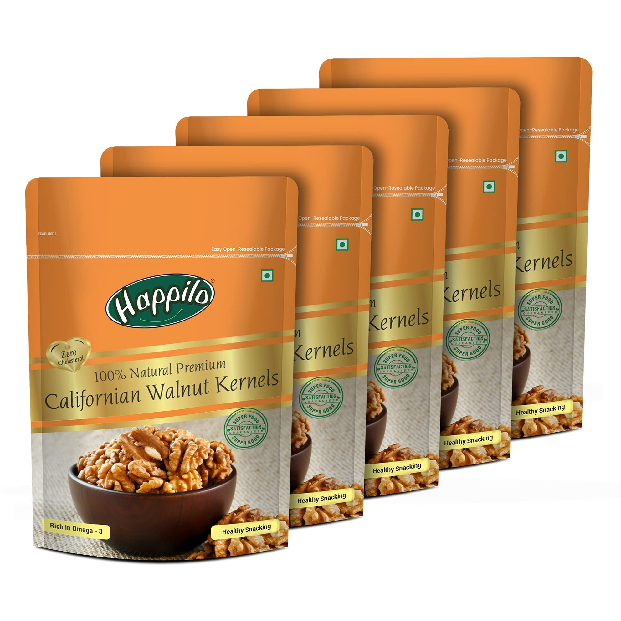 Happilo 100% Natural Californian Raw Walnuts Kernels 200 g (Pack of 5) | Premium Unsalted Akhrot Giri | High in Protein & Iron | Low Calorie Nuts