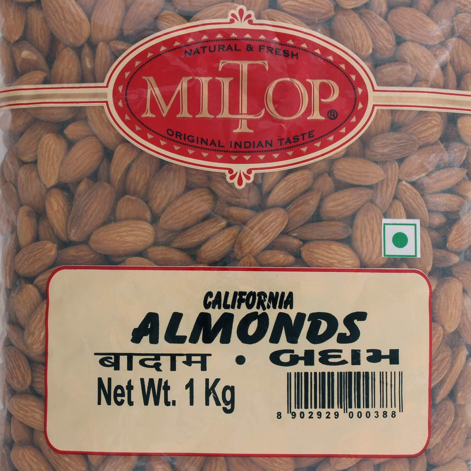 Miltop Raw California Almonds | Premium Badam Giri | High in Fiber & Boost Immunity | Hand-picked Nuts & Dry Fruits| 1Kg Pouch