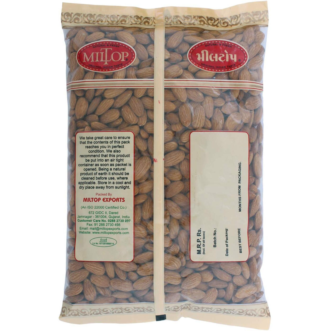 Miltop Raw California Almonds | Premium Badam Giri | High in Fiber & Boost Immunity | Hand-picked Nuts & Dry Fruits| 1Kg Pouch