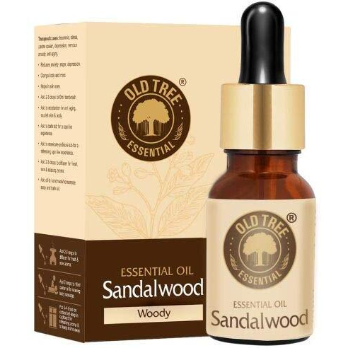 Old Tree Pure Sandalwood Essential Oil for Fragrance, Skin, Bathing (15ml) - Chandan Oil with Dropper for Stress Relief & Relaxation, Aromatherapy, Diffuser, Soap & Candle Making