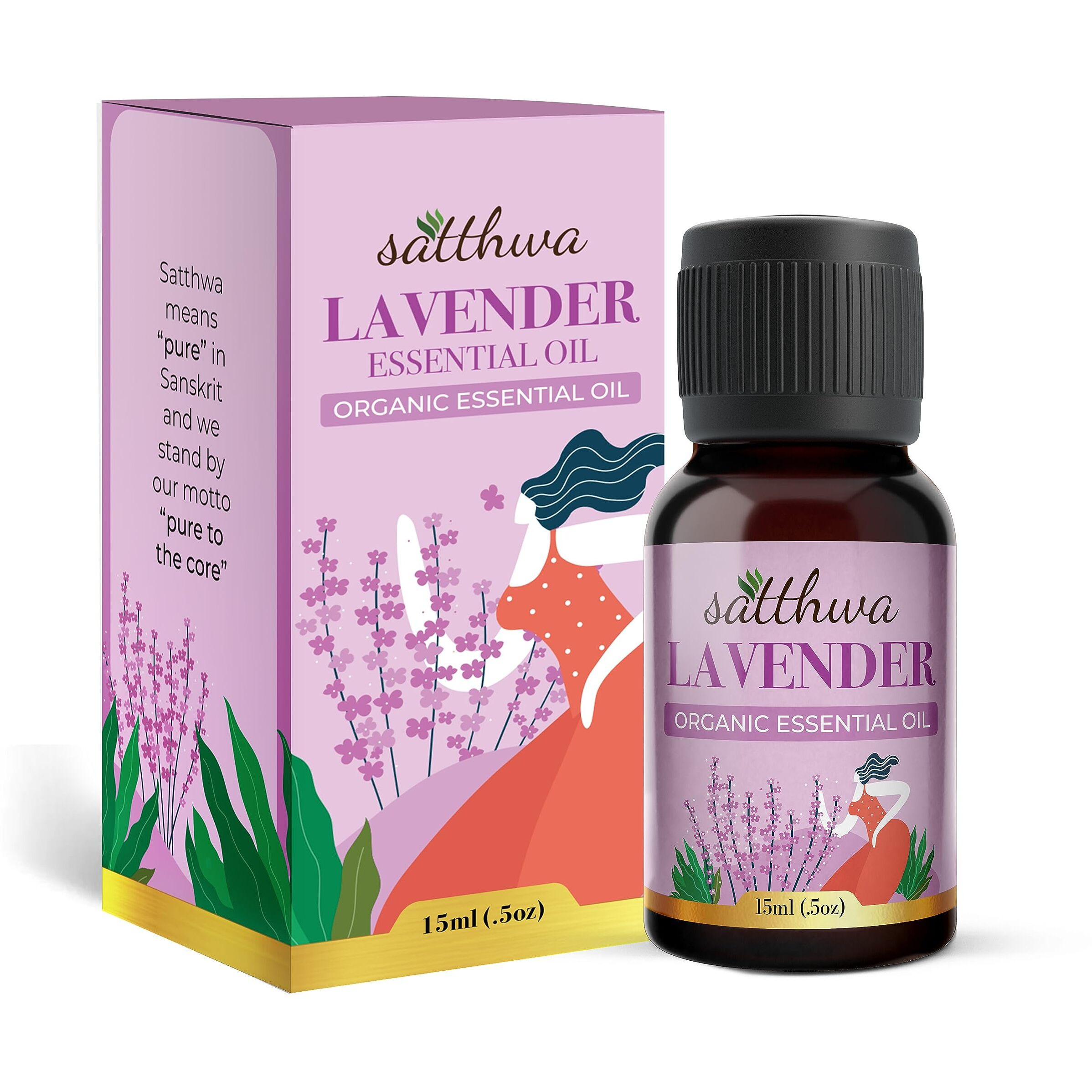 Satthwa Organic Lavender Essential Oil - Therapeutic Grade - 15ml - Calming Floral Scent, Promotes Relaxation, Soothes Skin Irritations, and Enhances Sleep Quality