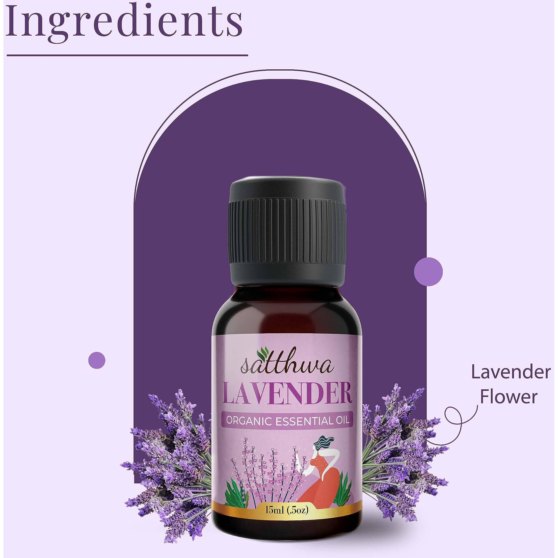 Satthwa Organic Lavender Essential Oil - Therapeutic Grade - 15ml - Calming Floral Scent, Promotes Relaxation, Soothes Skin Irritations, and Enhances Sleep Quality