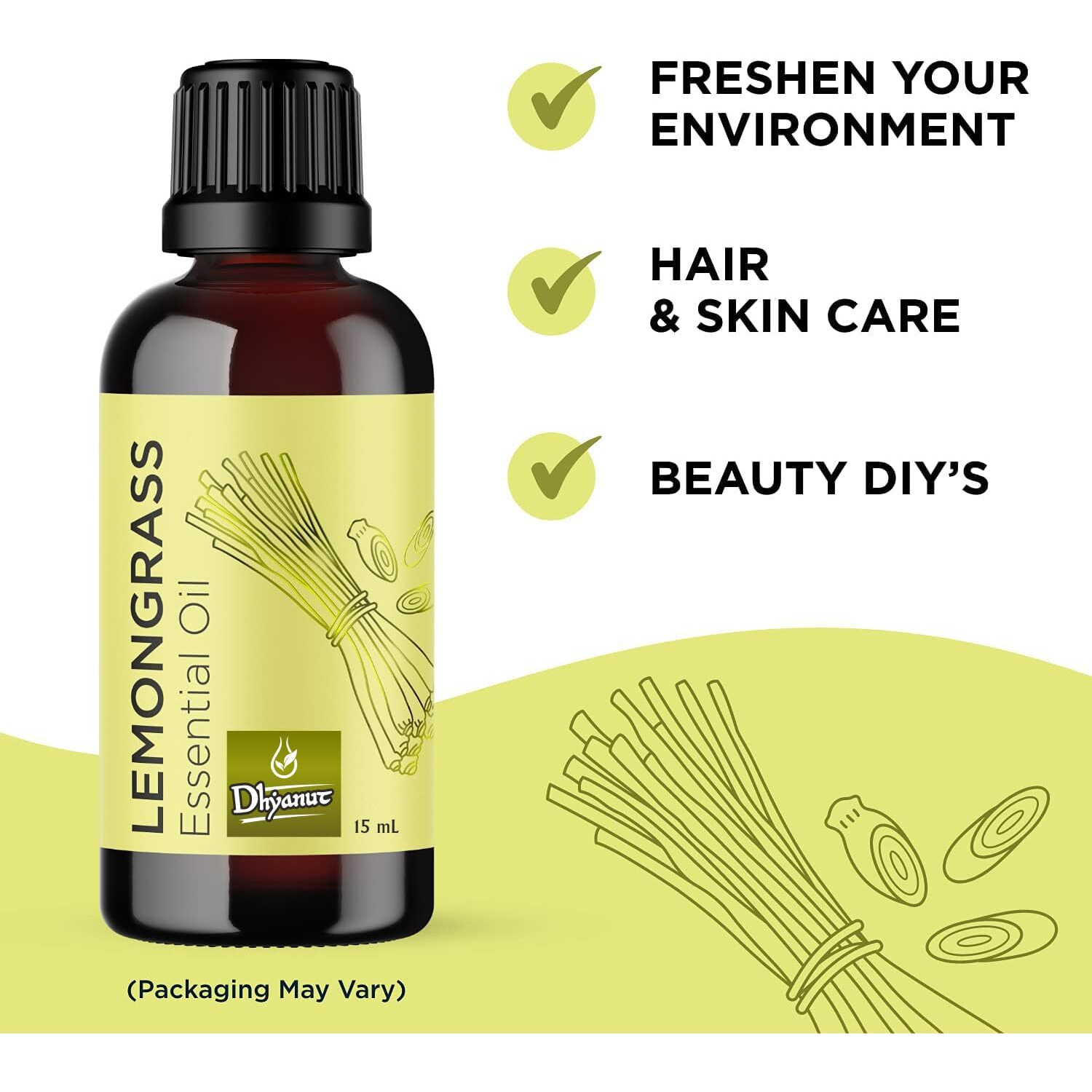 100% Pure Lemongrass Oil For Hair Growth - Undiluted Rosemary Essential Oil For Hair Growth Aromatherapy And Beauty Diys For Visibly Hair And Clear Scalp (Lemongrass, 15 ml)