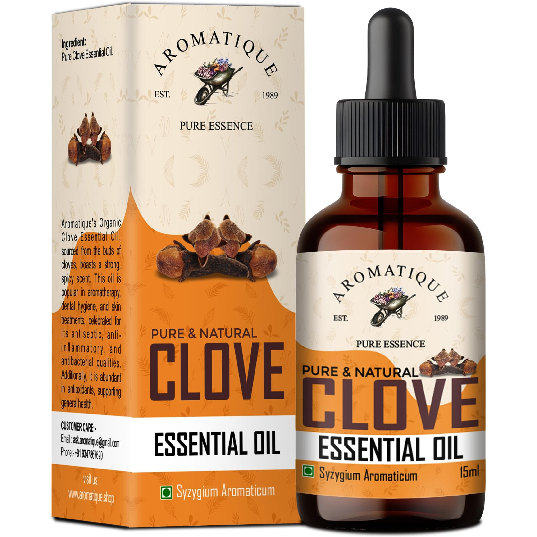 Aromatique Clove Essential Oil ,Therapeutic Grade 100% Pure Clove Oil for Teeth,Hair and Skin by Aromatique (15 ML)