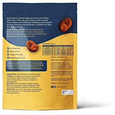 Khari Foods Premium Dried Zahidi Brown Dates, Khajur/Khajoor Dry Fruits, Energy Booster, High Fibre, Soft & Juicy, Healthy Snacks (500gm x 2)