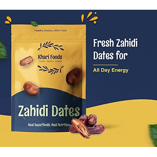 Khari Foods Premium Dried Zahidi Brown Dates, Khajur/Khajoor Dry Fruits, Energy Booster, High Fibre, Soft & Juicy, Healthy Snacks (500gm x 2)