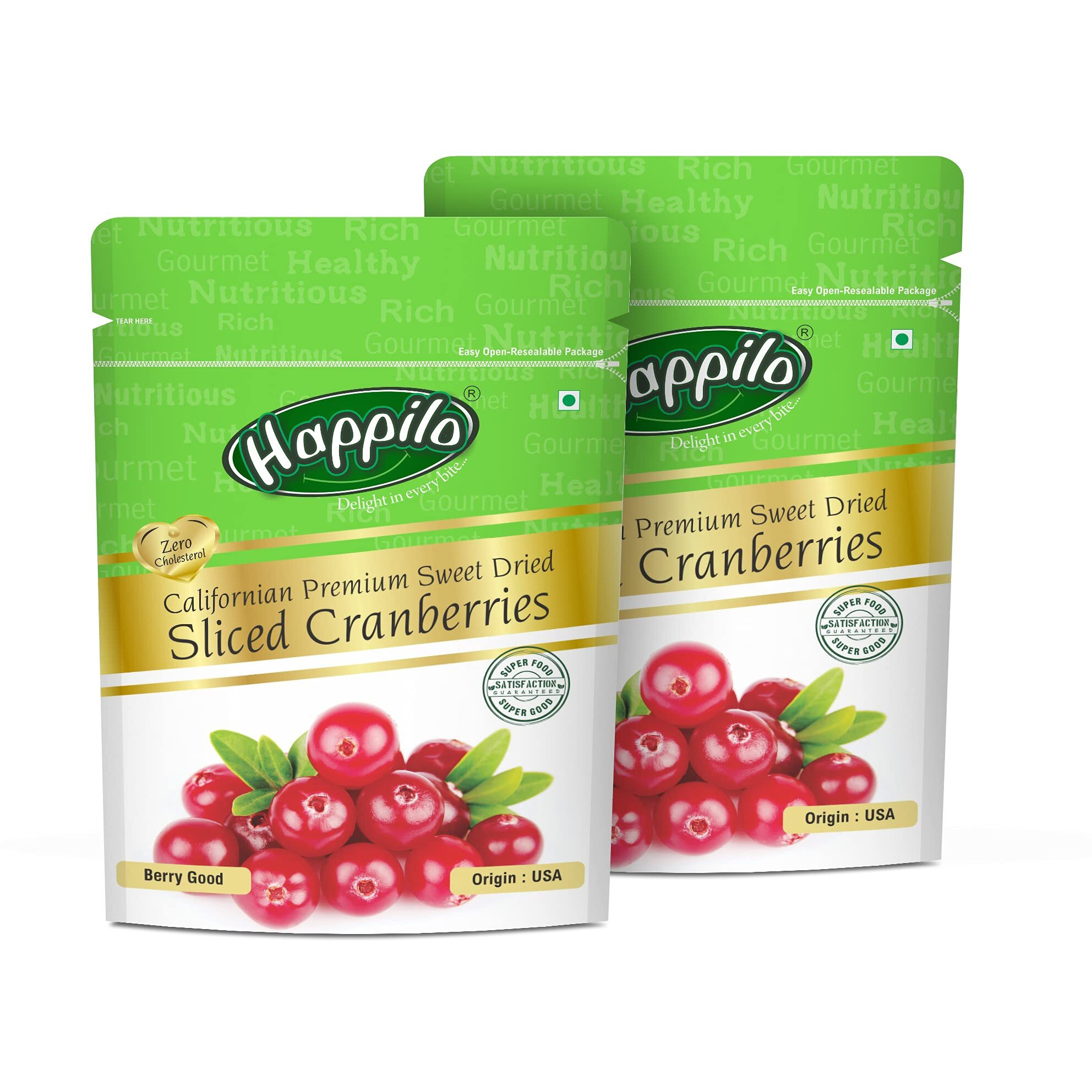 Happilo Premium Californian Sliced Cranberries Dried & Sweet, High Antioxidant, Immunity Booster & Berry Good for Skin Health, 400 g, Pack of 2