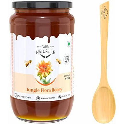 Farm Naturelle-Jungle Flower Wild Forest Honey | 100% Pure Honey | 1450 gm and a Wooden Spoon | Raw Natural Un-Processed Honey - Un-Heated Honey | Organic Honey with Lab Tested.