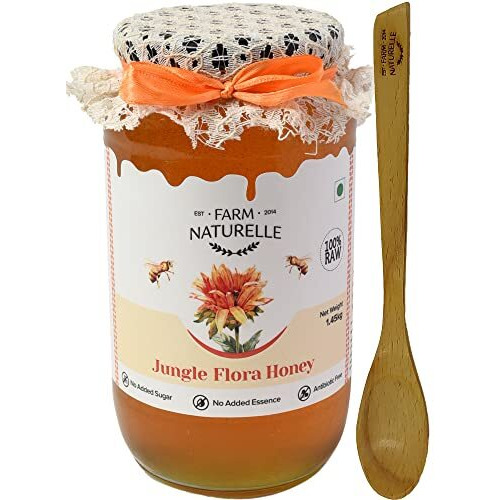 Farm Naturelle-Jungle Flower Wild Forest Honey | 100% Pure Honey | 1450 gm and a Wooden Spoon | Raw Natural Un-Processed Honey - Un-Heated Honey | Organic Honey with Lab Tested.