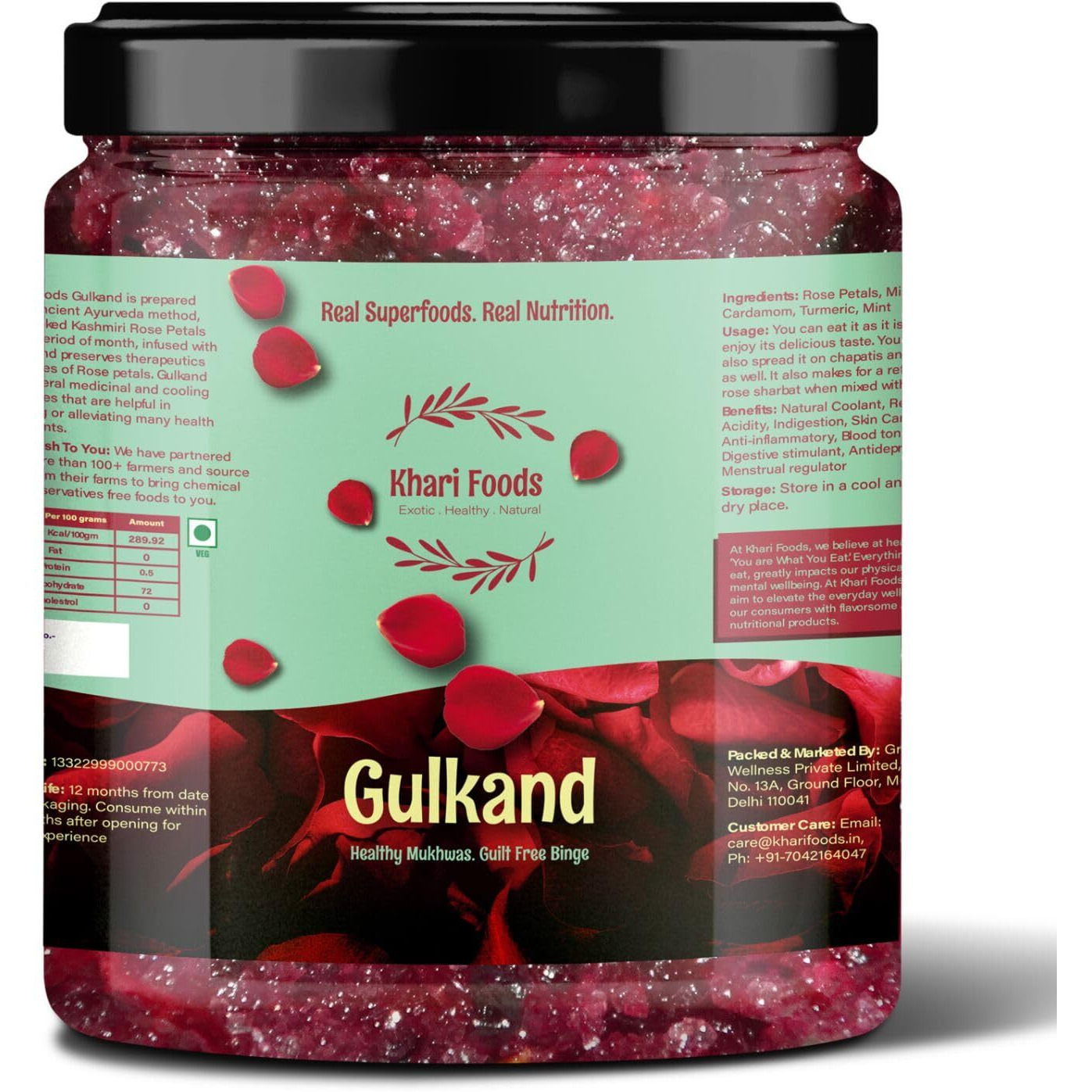 Khari Foods Mint Gulkand 250g, Using Cardamom, Mishry, Mint, Helps Digestion, Sun Cooked Rose Petal Jam