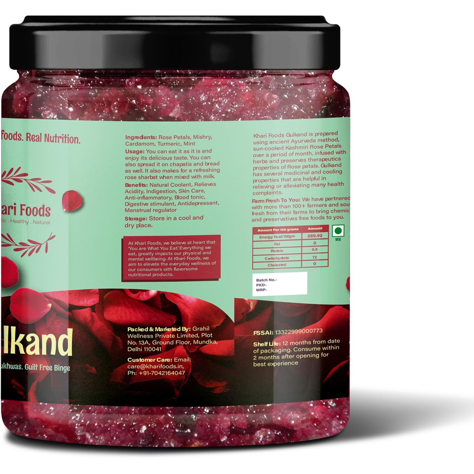 Khari Foods Mint Gulkand 250g, Using Cardamom, Mishry, Mint, Helps Digestion, Sun Cooked Rose Petal Jam