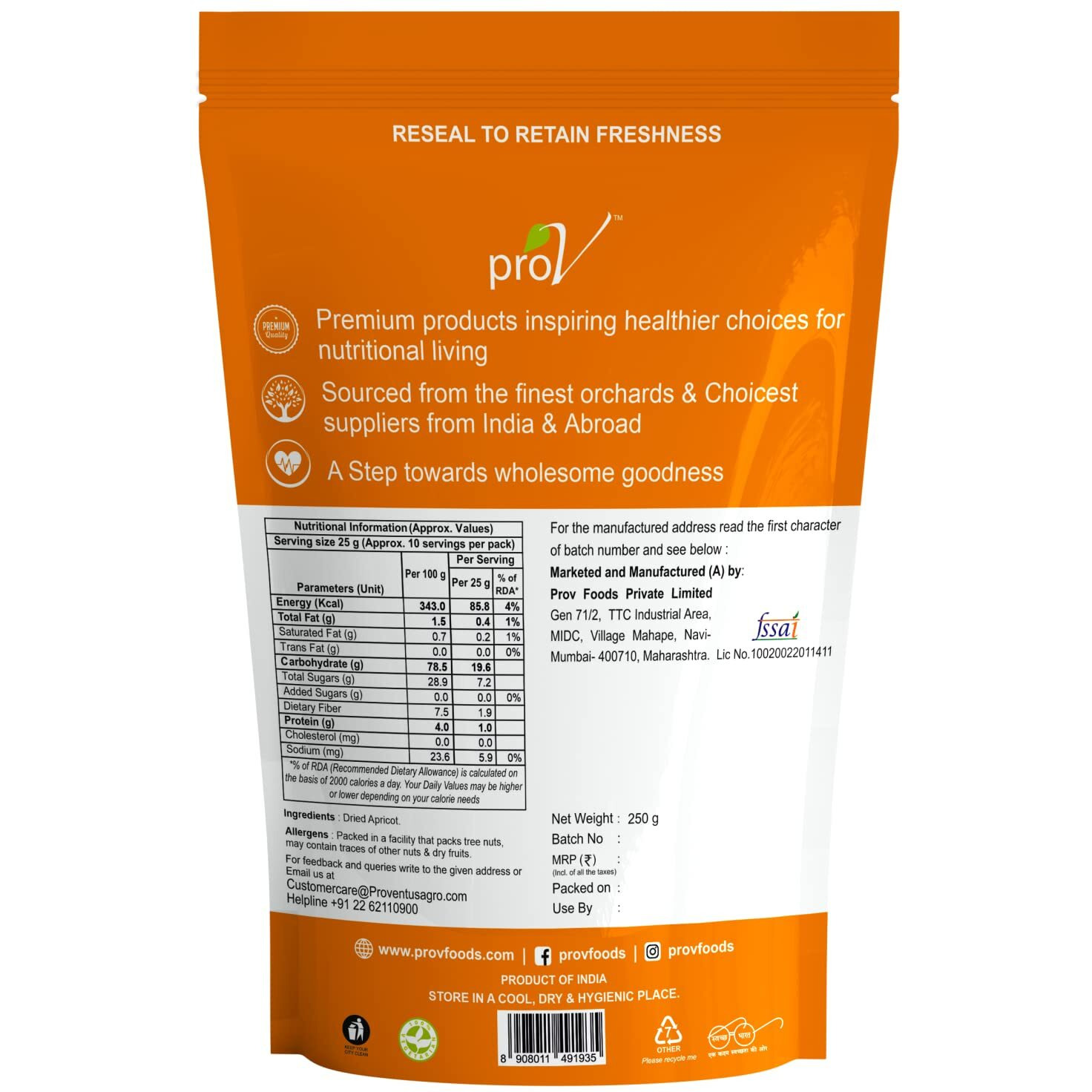 ProV Premium - Apricots 250gm|Dried Apricots-Jardalu| Dryfruits-Khumani|Sun Dried- NON GMO Gluten Free| Chef Sanjeev Kapoors Choice Brand