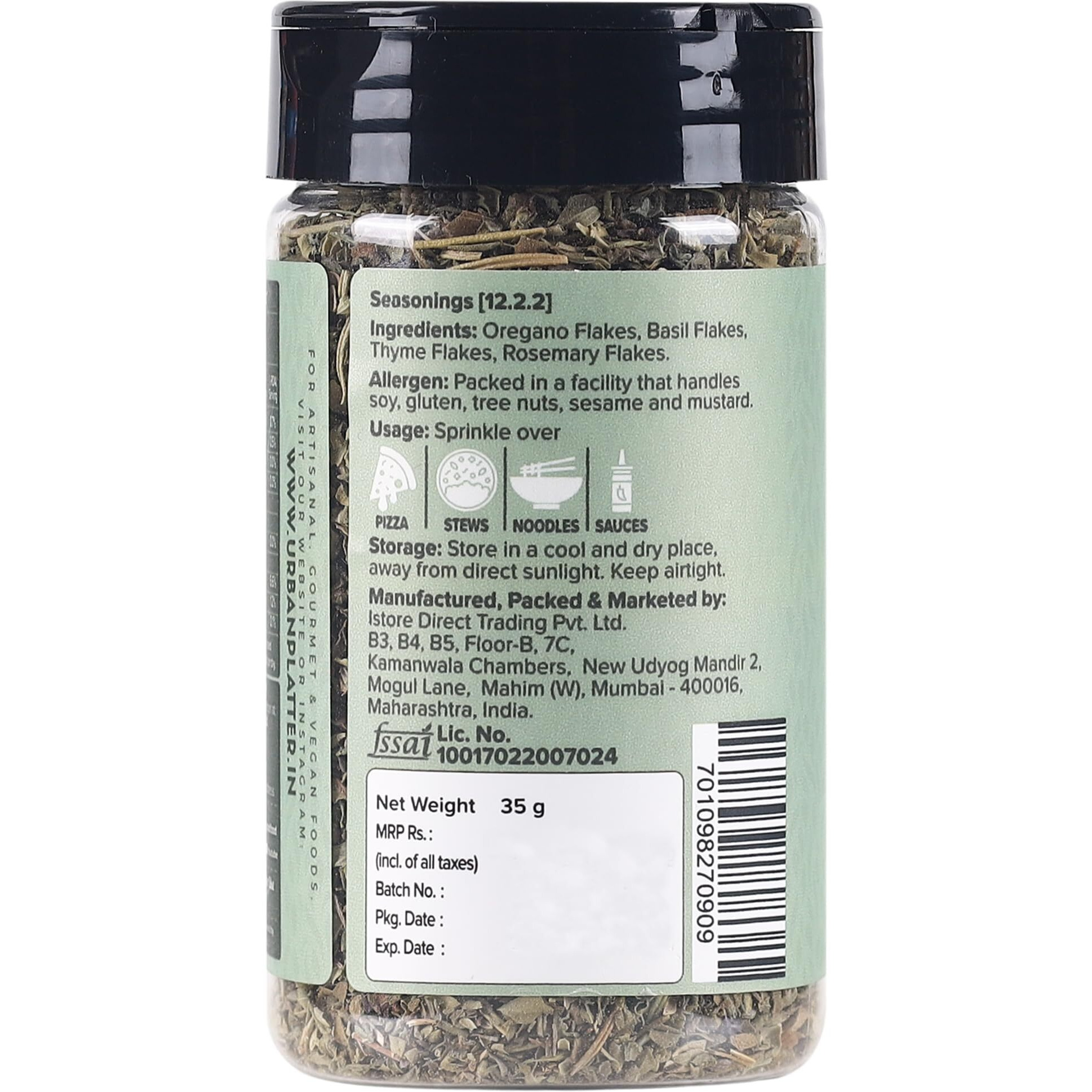 Urban Platter Mixed Herbs Shaker Jar, 35g / 1.2oz [Seasoning Mix of Oregano, Rosemary, Basil, Thyme]