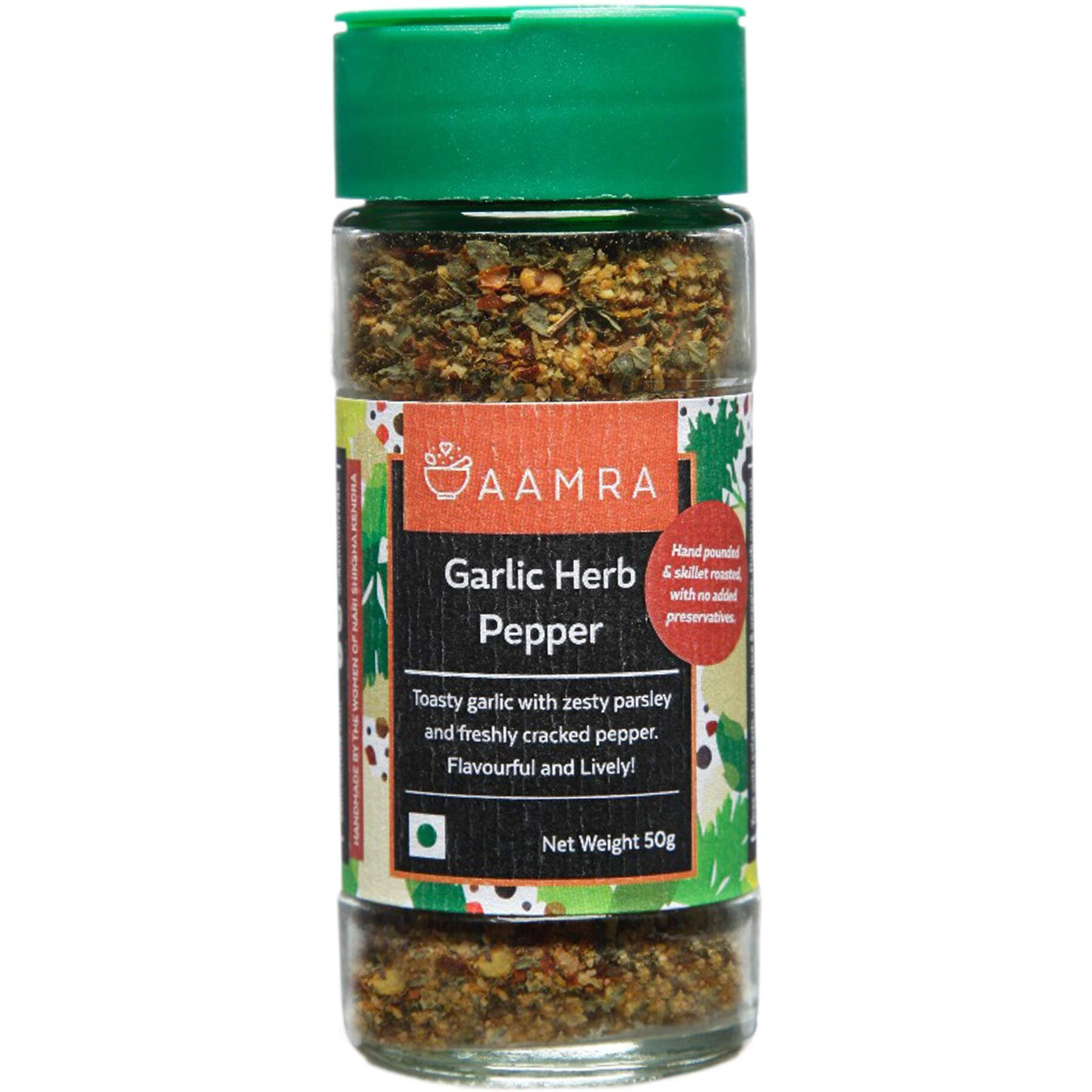 Aamra Garlic Herb Pepper 50g (Mixed Herbs- seasoning for pizzas, pasta, soups, salads)- No preservatives