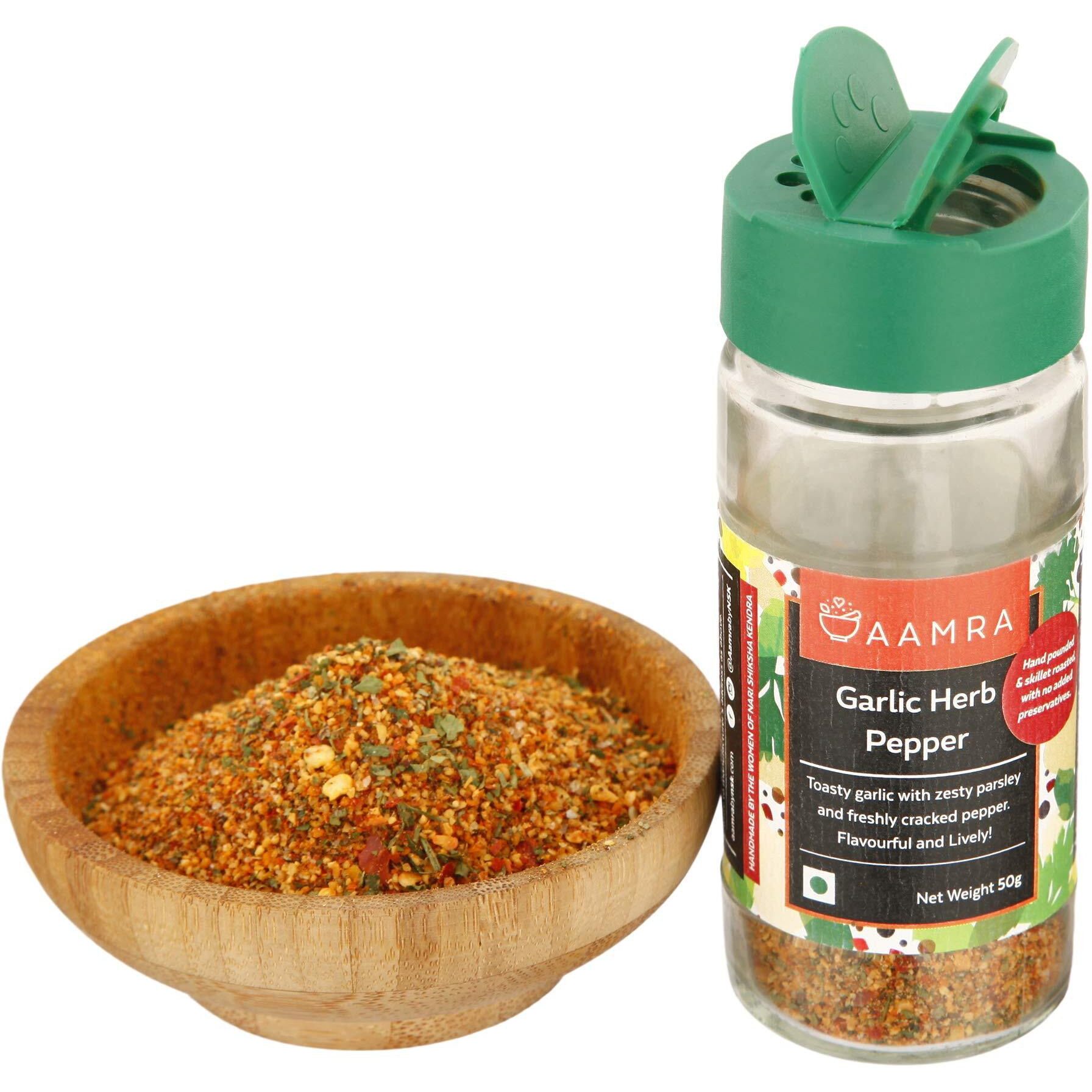 Aamra Garlic Herb Pepper 50g (Mixed Herbs- seasoning for pizzas, pasta, soups, salads)- No preservatives