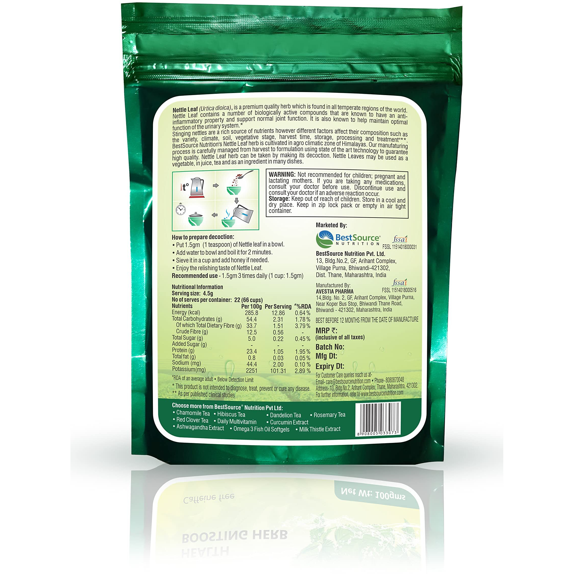 BestSource Nutrition Nettle Leaf Urtica Dioica Health Boosting Herb, 100g