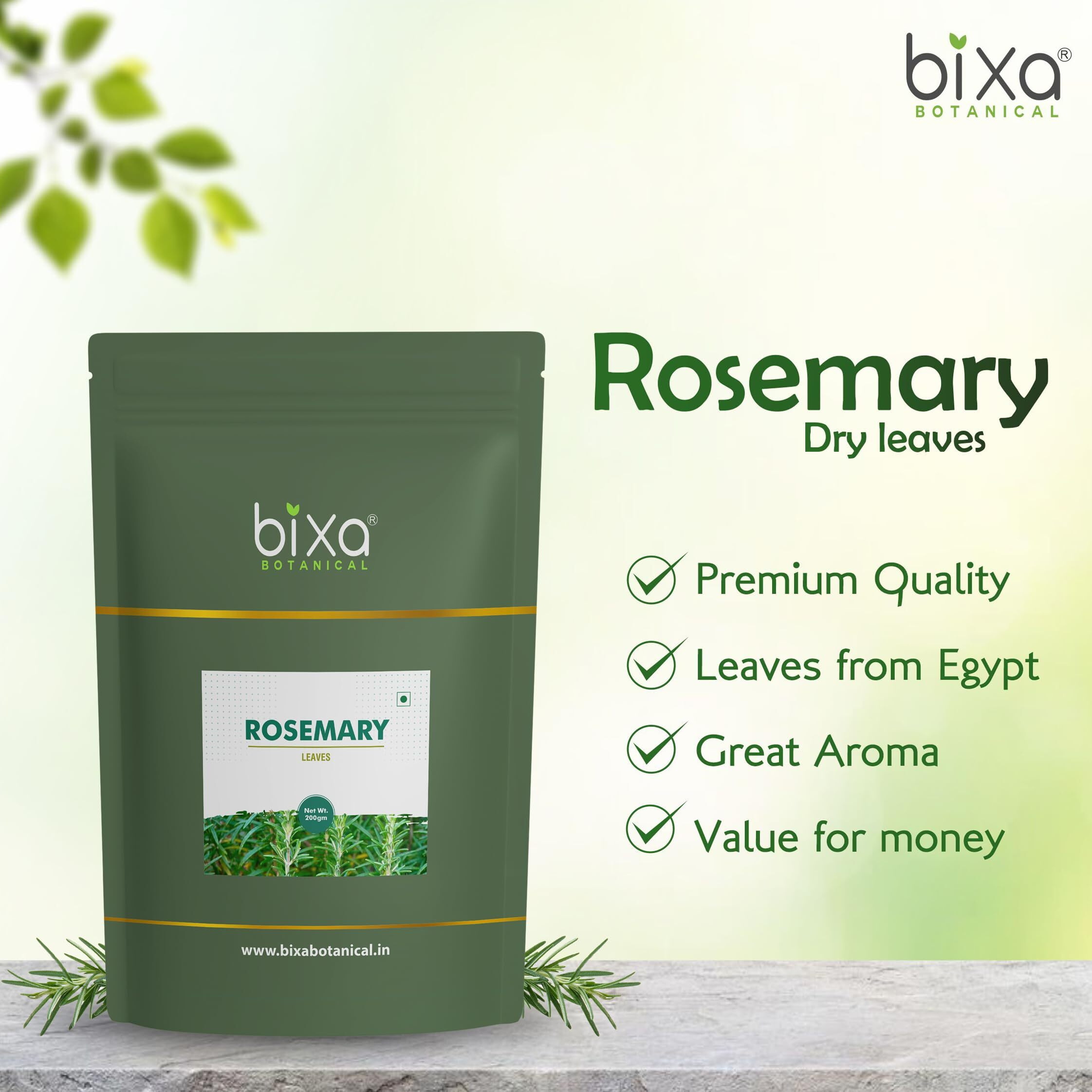 Rosemary Leaves 200gm | Top Grade Leaves From Egypt | For Seasoning, Tea & Hair | FSSAI | Cooking Pasta Soups Salad Chicken Herbs Tea | Supports Hair Growth By Bixa Botanical