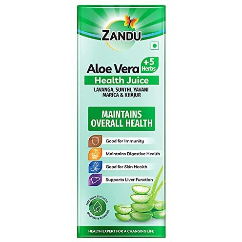 Zandu Aloe Vera Juice with 5 added Herbs, 1 L, Pure and Natural, Ayurvedic Immunity Booster, Good for Digestive Health, Skin Health & Liver Function | No Added Sugar