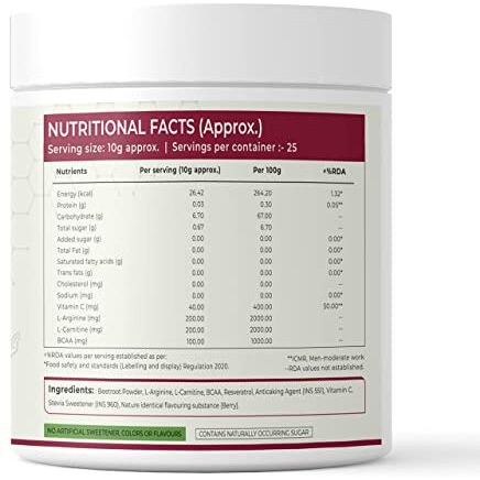 Rooted Actives Power Beets (250 g) - Organic Beet root powder with L arginine, L Carnitine, BCAA, Reservatrol & Stevia | Heart, Endurance, Nitric oxide booster|