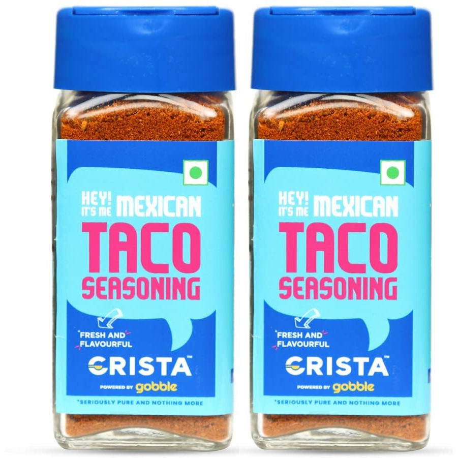 CRISTA Mexican Taco Seasoning for Taco, Enchilada & Burrito | Premium Herbs with authentic Mexican Flavours | Zero added Colours, Fillers, Additives & Preservatives | Vegan | Pack of 2| 45 gms each