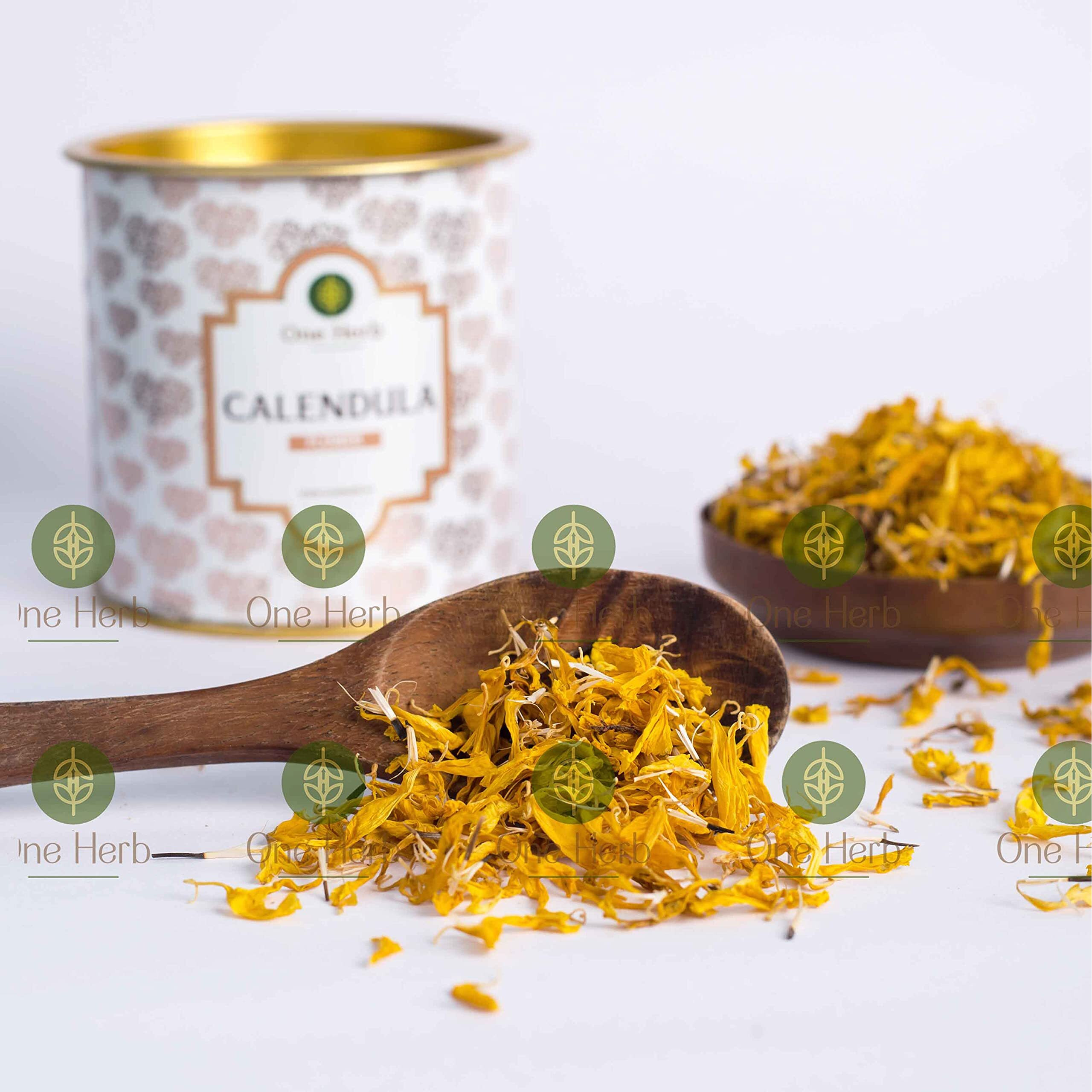 One Herb  Calendula Flowers Tea 25g for Skin Healthy, Itchy Scalp, Sore Throat and Culnary