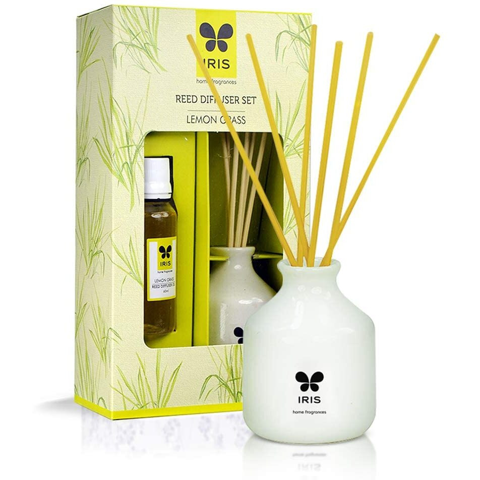 IRIS Reed Diffuser with Ceramic Pot - Lemon Grass - Home Fragrances - Risk-Free - Easy to use - 60 ml