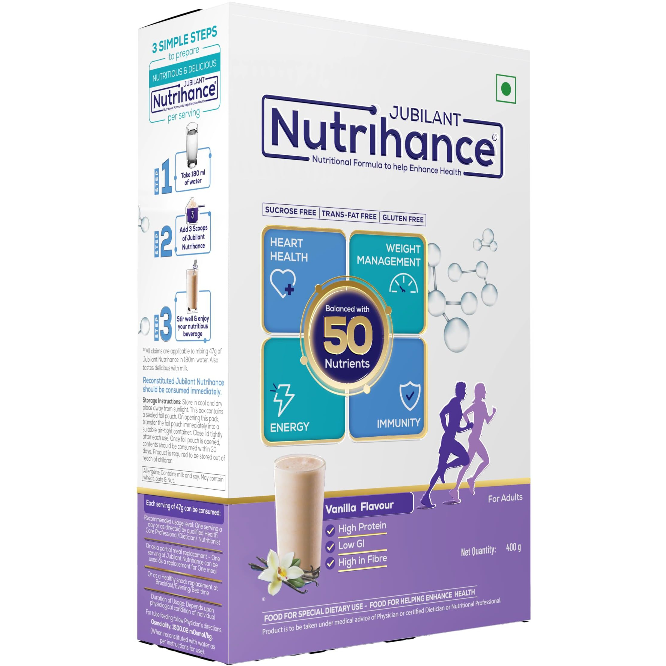 JUBILANT Nutrihance Nutritional Formula Help Enhance Health Vanilla Flavor(400 G Vanillla Flavored) - Powder