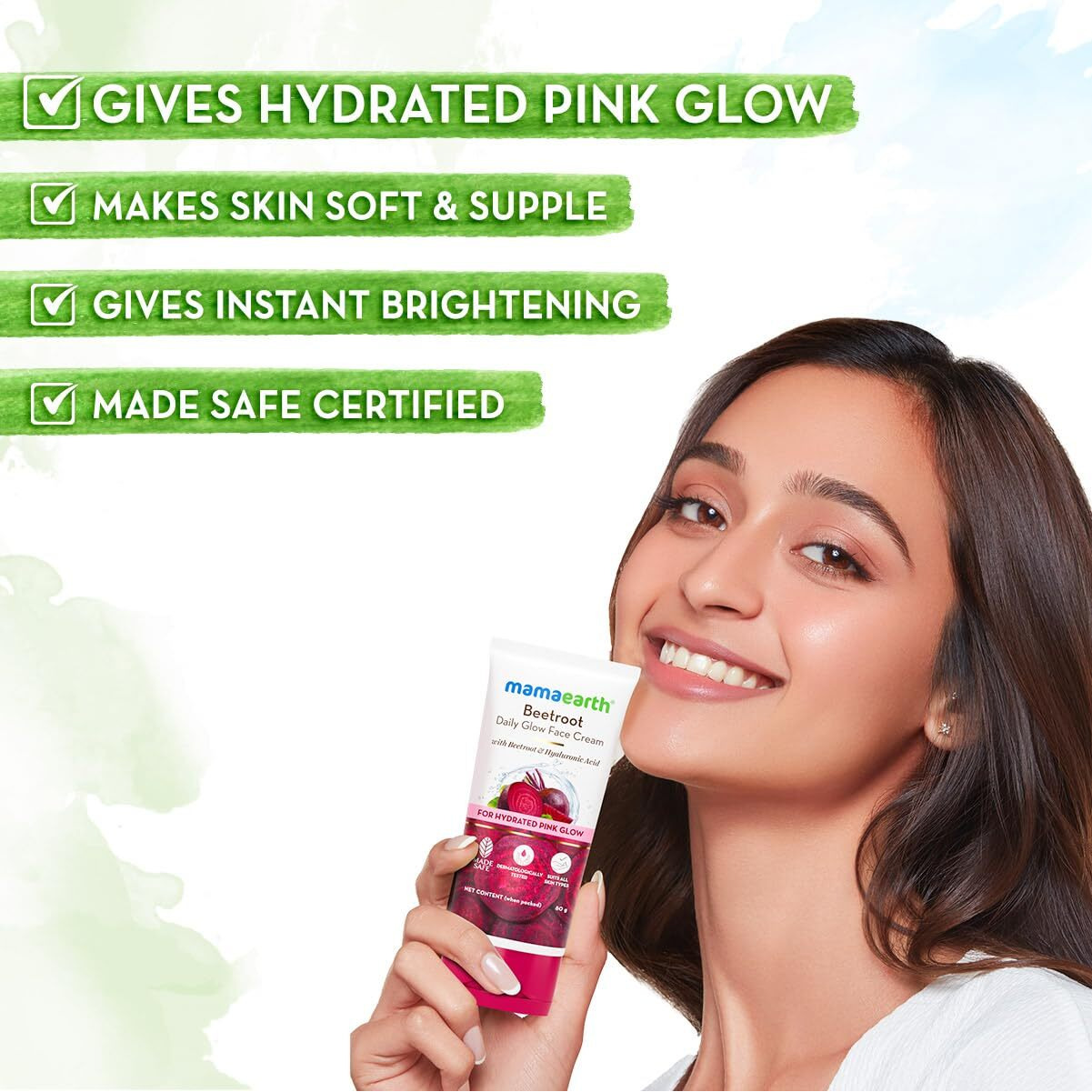 Mamaearth Beetroot Daily Glow Face Cream With Beetroot & Hyaluronic Acid - 80g|Gives Hydrated Pink Glow |Gives Instant Brightening Effect |Lightweight & Non-Greasy |Natural Glow |For All Skin Types