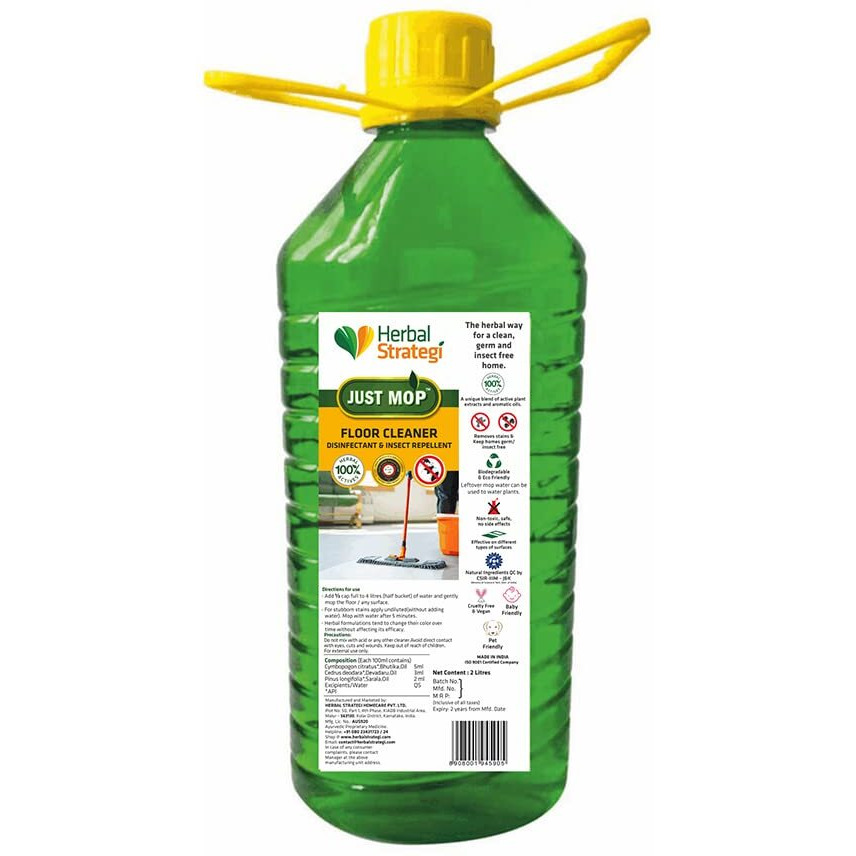 Herbal Strategi Just Mop Herbal Floor Cleaner Liquid 2L | Natural Disinfectant & Insect Repellent | Skin Safe, Baby Safe & Pet-Friendly | 100% Herbal Actives | Eco-friendly, Non-Toxic