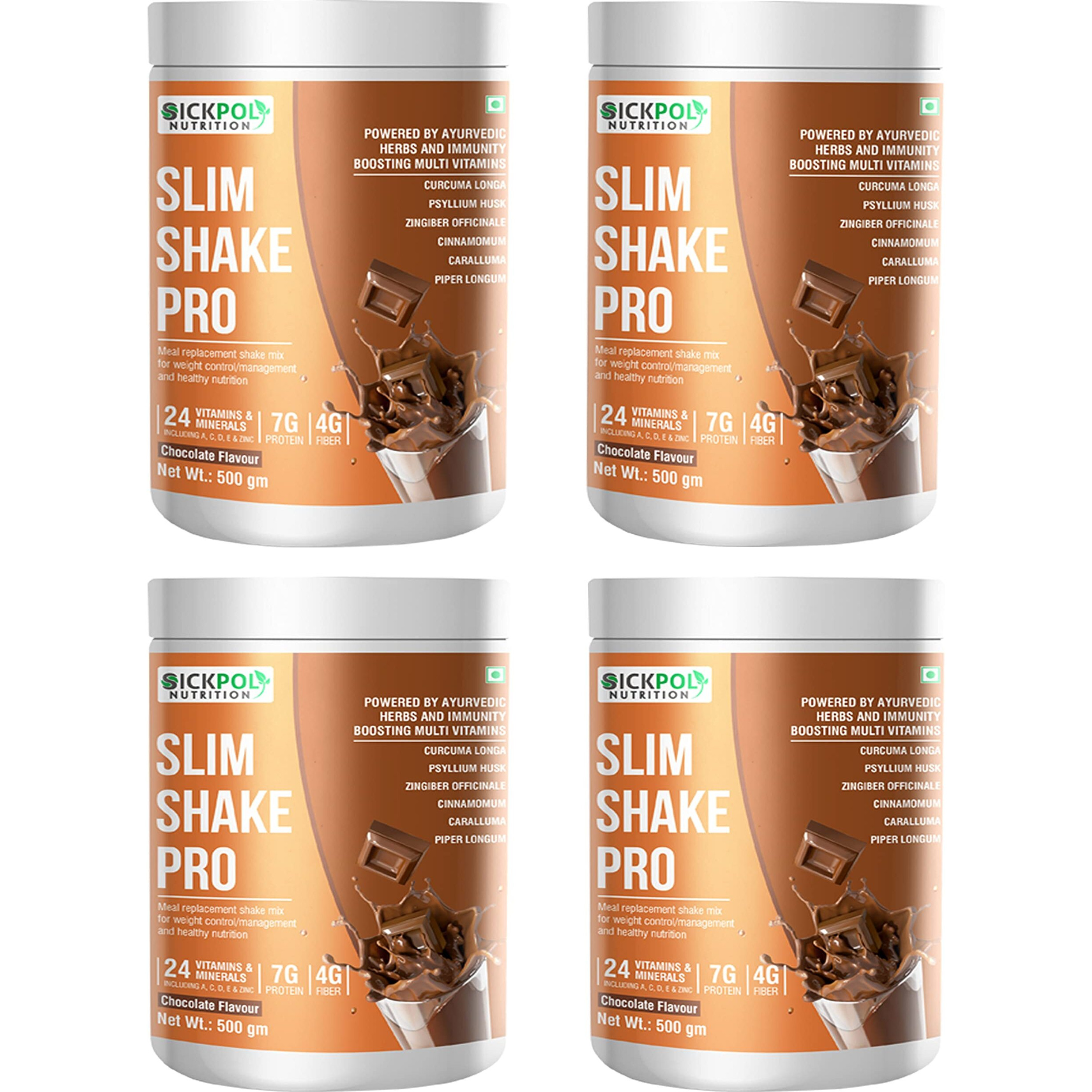 Sickpol Nutrition Slim Shake Pro Protein Powder-Meal Replacement Shake For Weight Control & Management-Sugar Free,Healthy,(7g Protien 4G fiber 24 Vitamins&Minerals) For Men & Women (Chocolate 4 Pack)