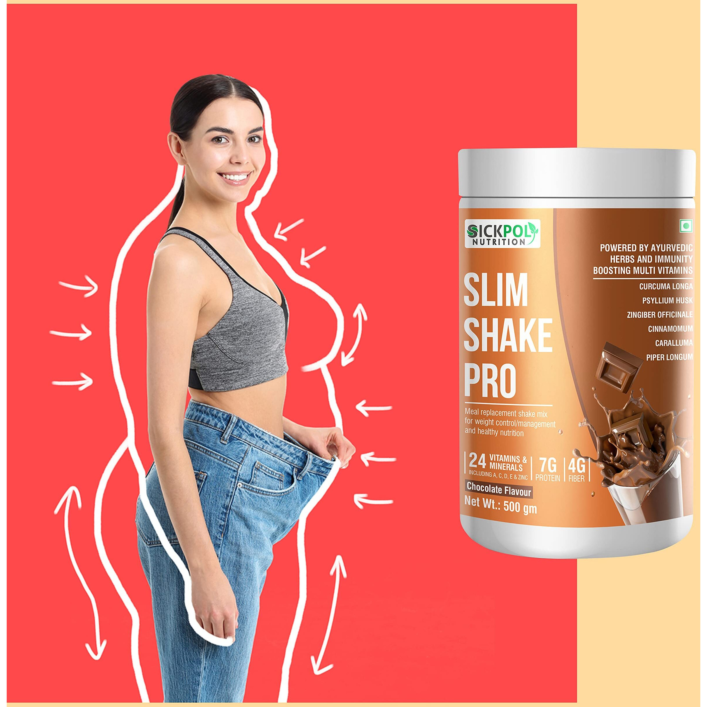 Sickpol Nutrition Slim Shake Pro Protein Powder-Meal Replacement Shake For Weight Control & Management-Sugar Free,Healthy,(7g Protien 4G fiber 24 Vitamins&Minerals) For Men & Women (Chocolate 4 Pack)