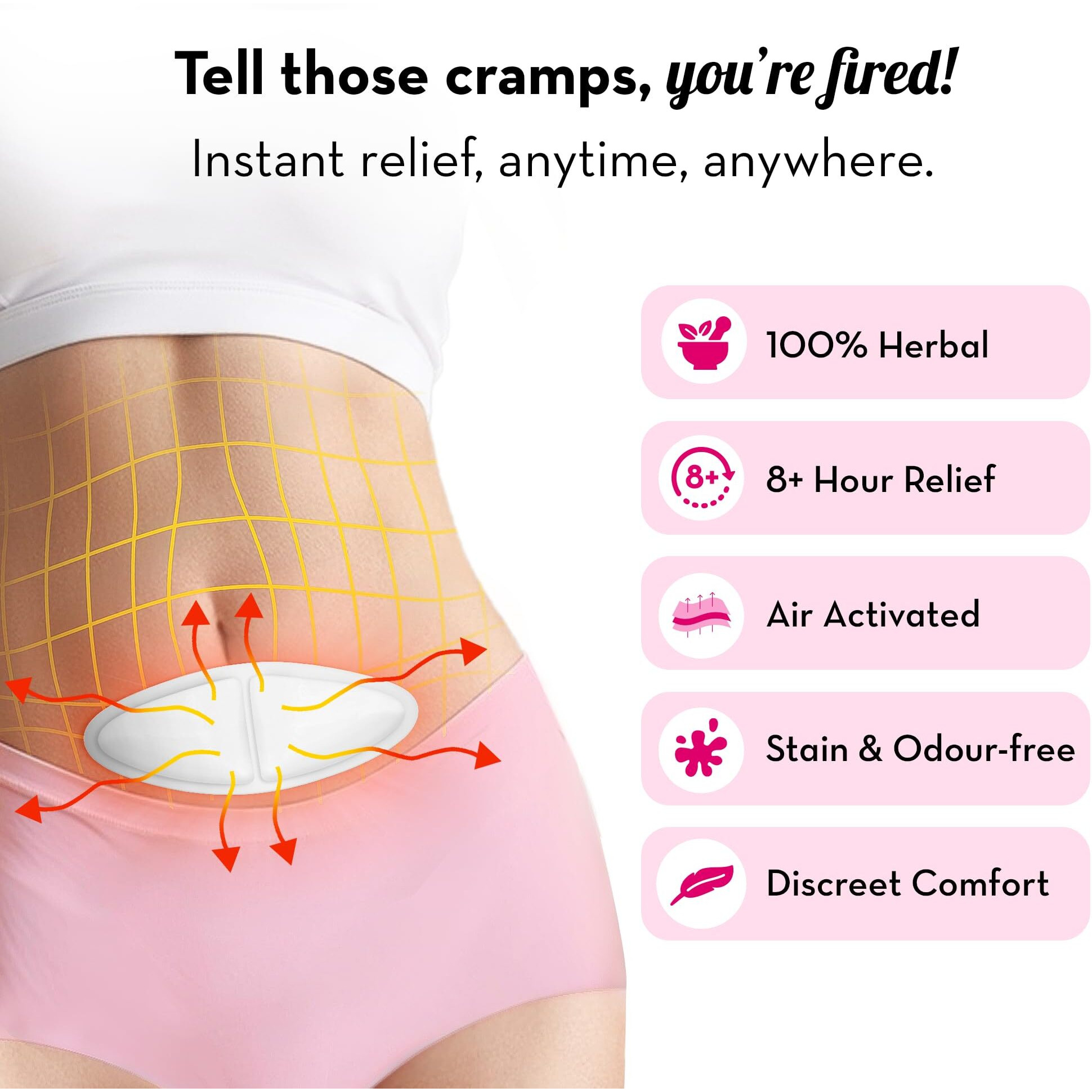 Plush Cramp Relief Heating Patch | 2 Heat Patches | 8 Hour Period Pain Relief | Air Activated | 100% Herbal & Natural | No Side Effects | Instant & Long Lasting Menstrual Cramp Relief