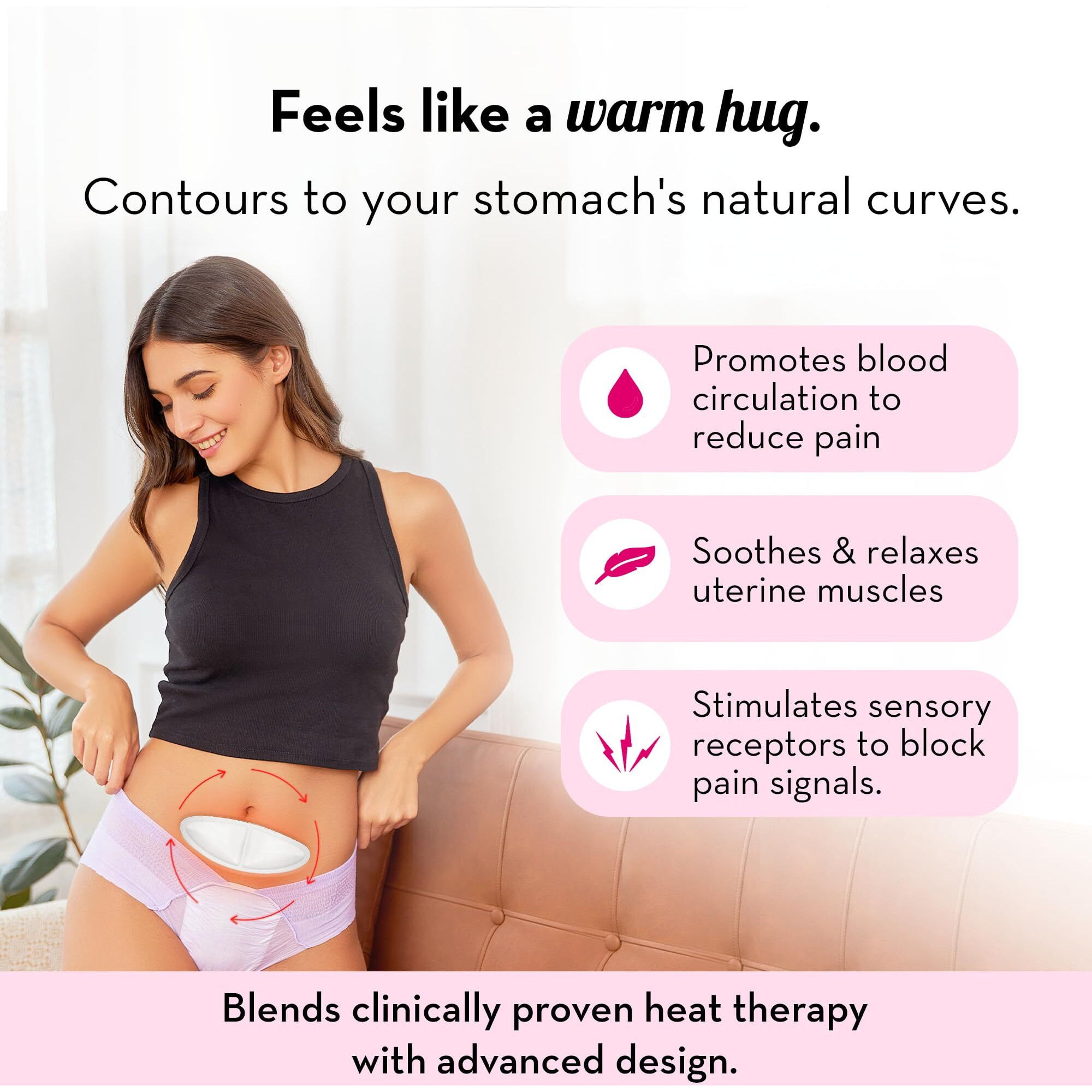 Plush Cramp Relief Heating Patch | 2 Heat Patches | 8 Hour Period Pain Relief | Air Activated | 100% Herbal & Natural | No Side Effects | Instant & Long Lasting Menstrual Cramp Relief