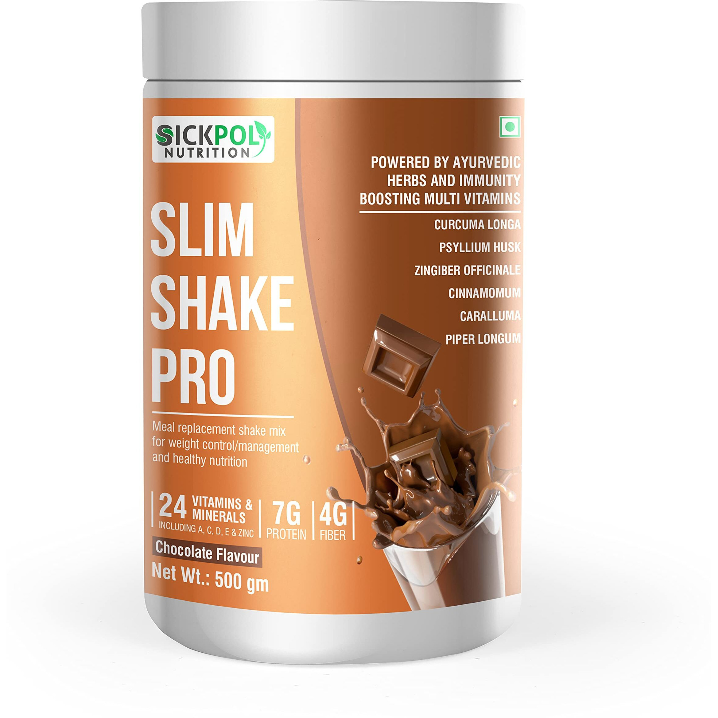 Sickpol Nutrition Slim Shake Pro Protein Powder-Meal Replacement Shake For Weight Control & Management-Sugar Free,Healthy,(7g Protien 4G fiber 24 Vitamins&Minerals) For Men & Women-500 Gm (Chocolate)