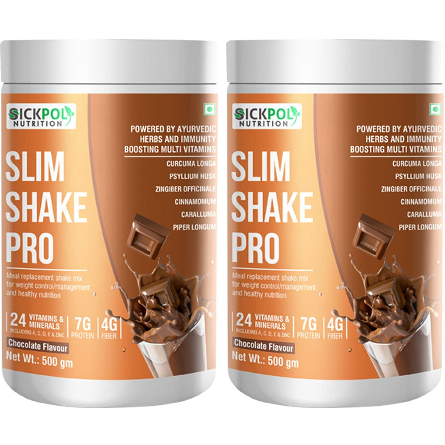 Sickpol Nutrition Slim Shake Pro Protein Powder-Meal Replacement Shake For Weight Control & Management-Sugar Free,Healthy,(7g Protien 4G fiber 24 Vitamins&Minerals) For Men & Women (Chocolate 2 Pack)