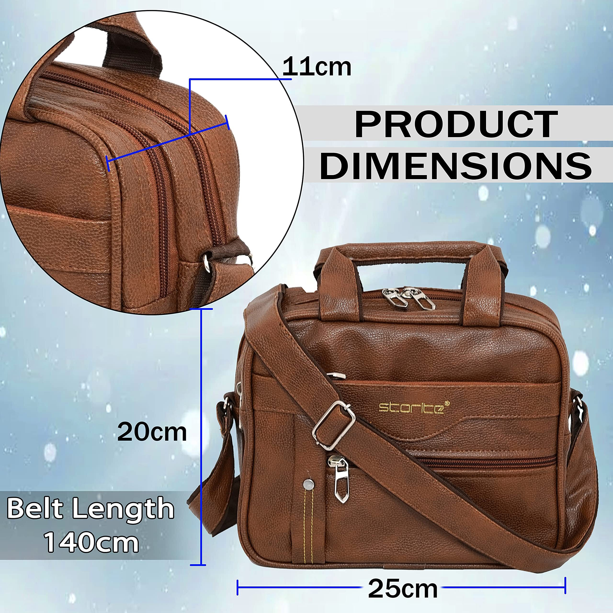 Storite 8 Inch Stylish Small PU Leather Sling Cross Body Travel Office One Side Shoulder Bag for Men Women (25 cm x 11 cm x 20 cm, Coffee Brown)