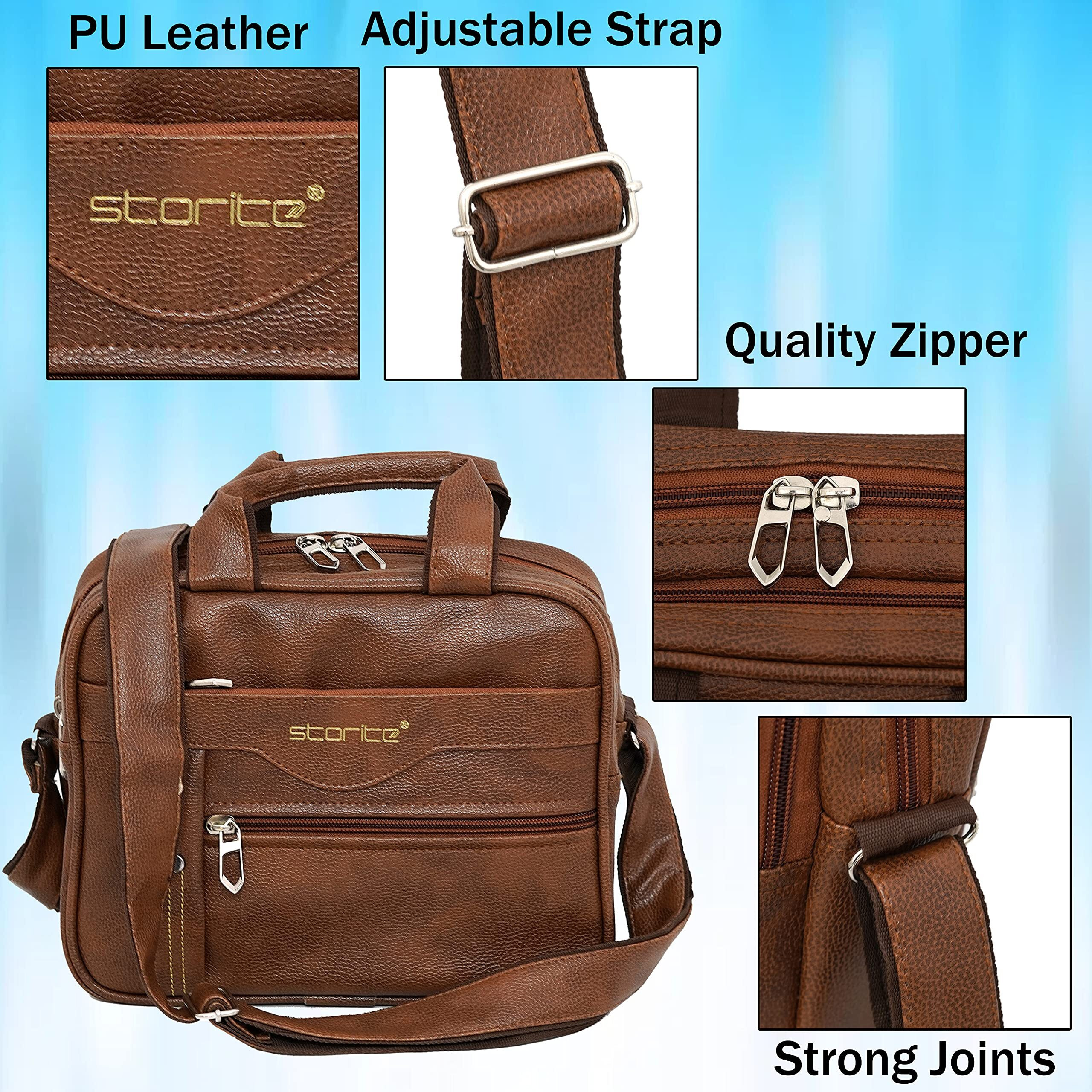 Storite 8 Inch Stylish Small PU Leather Sling Cross Body Travel Office One Side Shoulder Bag for Men Women (25 cm x 11 cm x 20 cm, Coffee Brown)