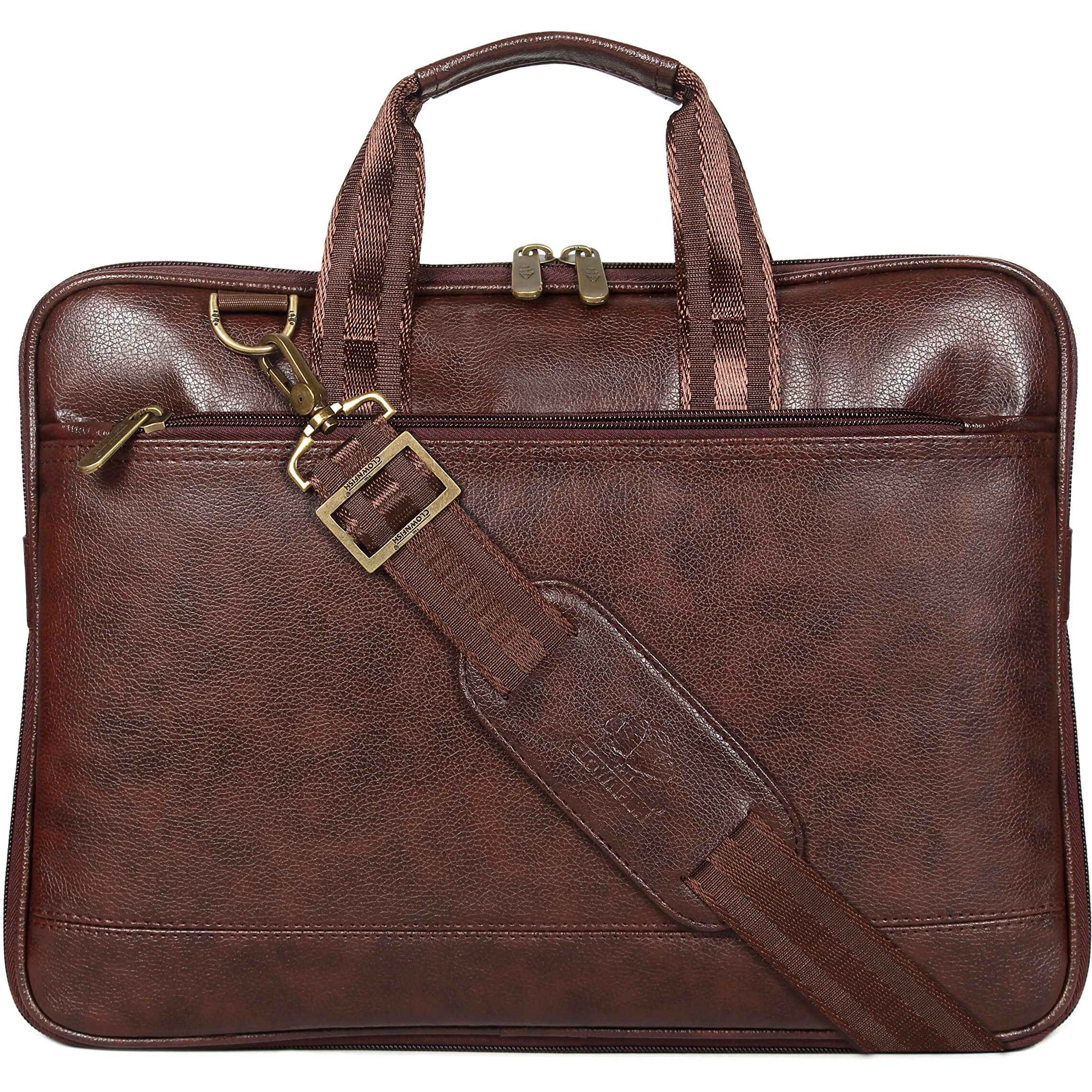 THE CLOWNFISH Vegan Leather 10 Ltrs Unisex 14 inch Formal Laptop Briefcase (Dark Brown)