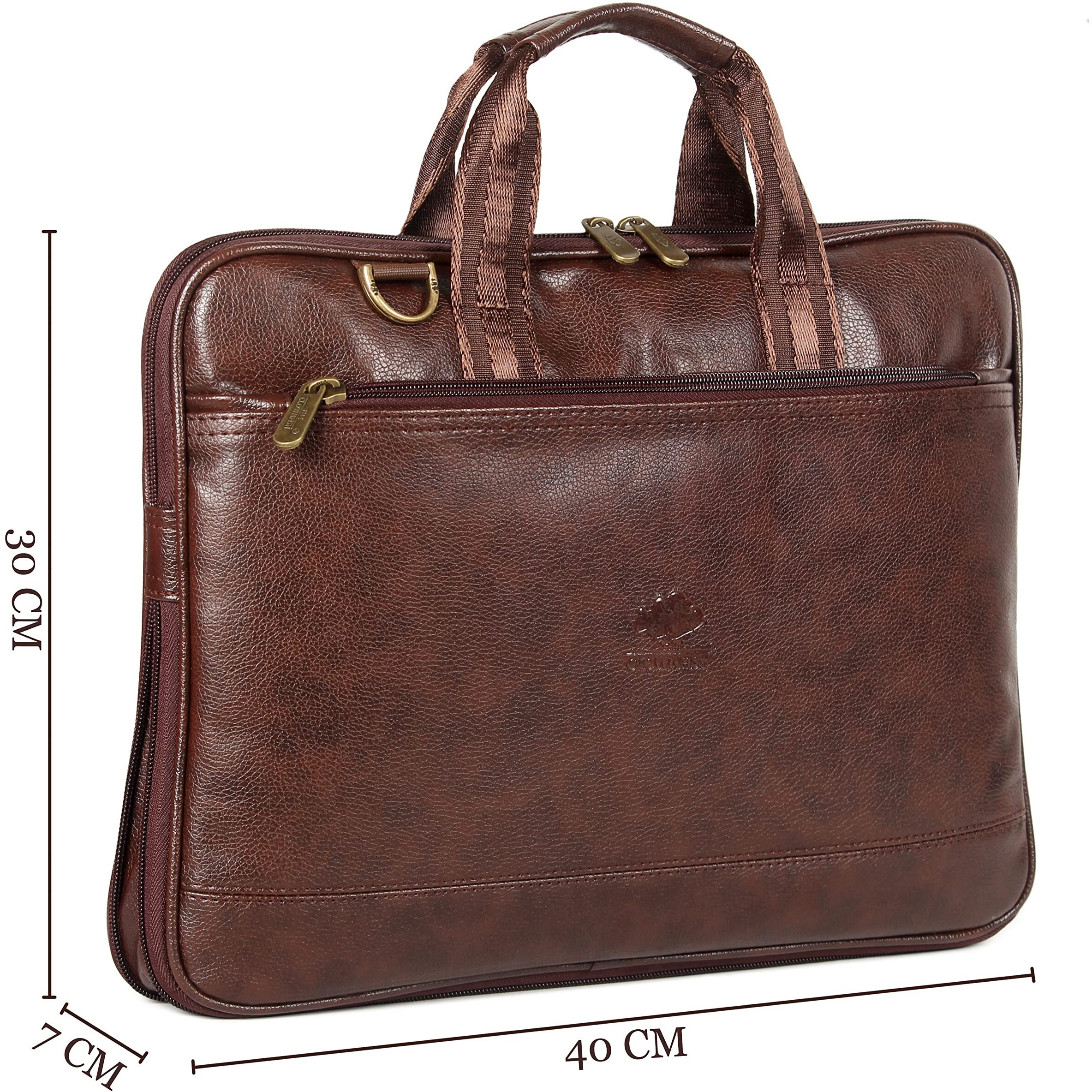 THE CLOWNFISH Vegan Leather 10 Ltrs Unisex 14 inch Formal Laptop Briefcase (Dark Brown)